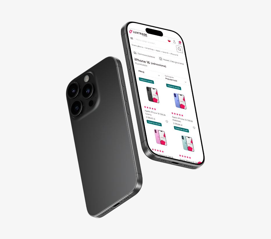 Sekcja produktów w nowym sklepie internetowym Luxtrade